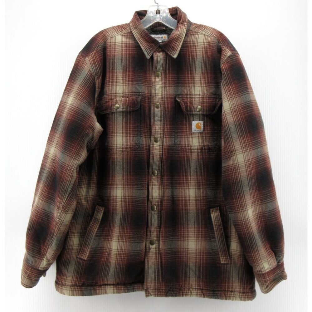 Carhartt Jacket Large Barn Hubbard Flannel Sherpa Lined Shadow Plaid